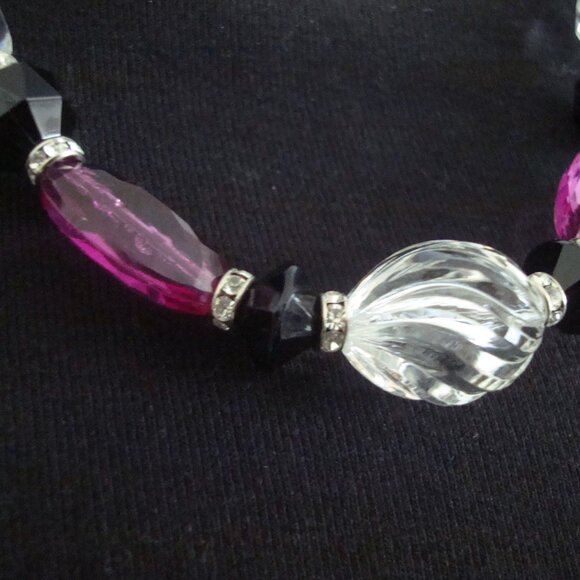 Necklace & Earrings Set Purple-Pink, Clear and Black Beads Diamante Spacers - Picture 3 of 9